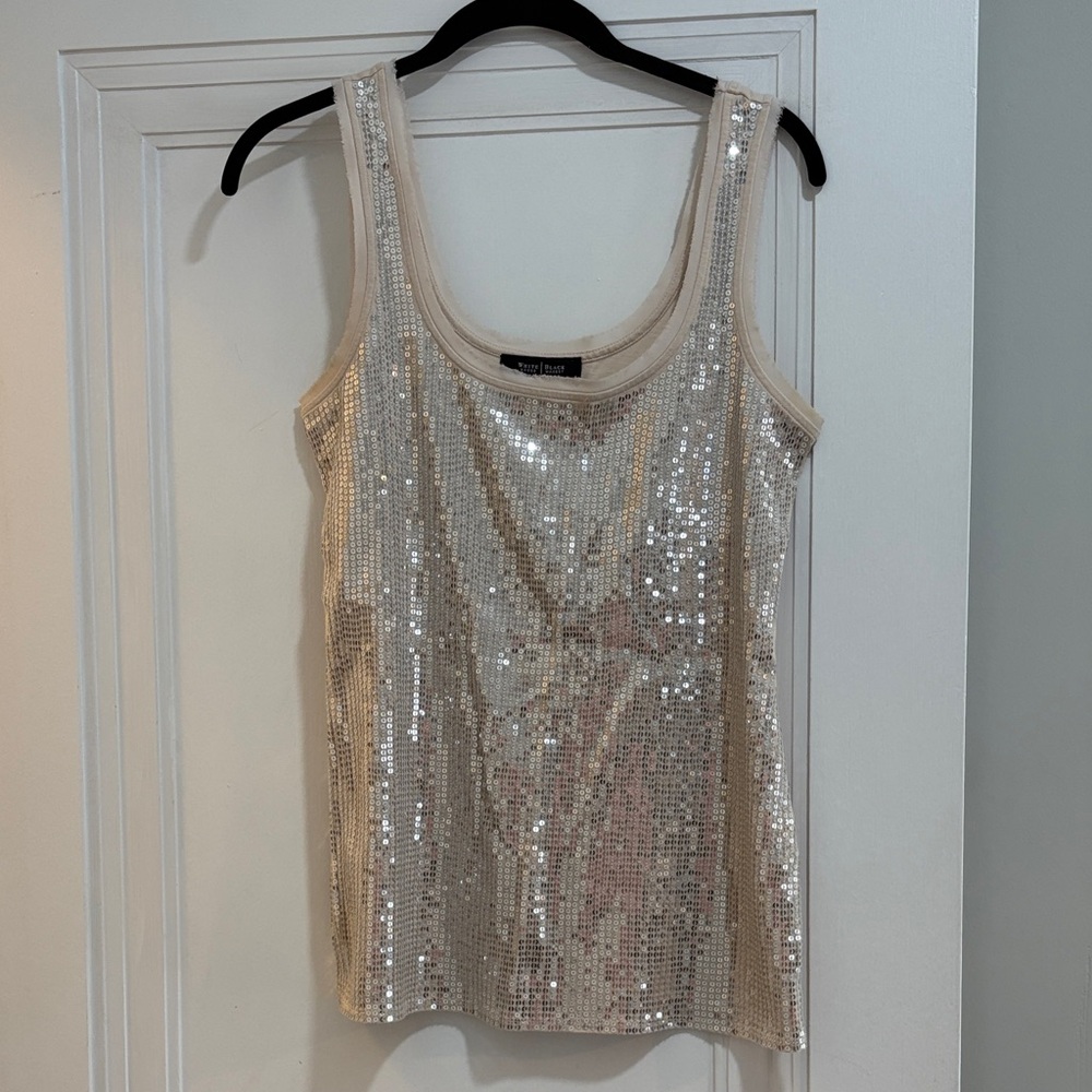 White House Black Market Silver Sequin Tank Top